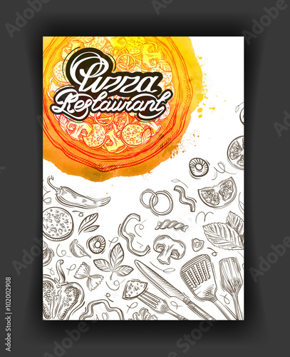 Naklejka na szybę Pizza restaurant, sketch menu, food cafeteria