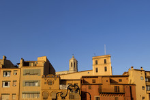 Colorful Houses And Cathedral In Girona , Catalonia, Spain