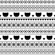 Scandinavian Sweater Style. Black And White Background With Teddy Bears For Winter Holidays. Xmas Traditional Ornamental Pattern. Seamless Pattern With Smiling Teddy Bears For Kids Holidays.