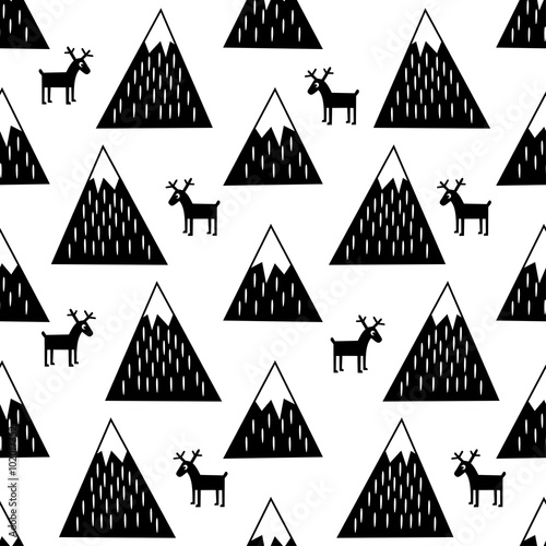 Seamless Pattern With Geometric Snowy Mountains And
