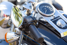 Motorcycle Detail With Mirror, Speedometer And Handlebar
