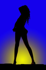 Silhouette of a woman from back in a short skirt