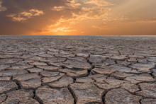 Soil Drought Cracked Landscape Sunset