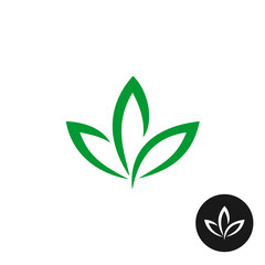 Three green leaf vector logo. Natural plant symbol.