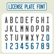 License plate font. Car identification number style letters set.