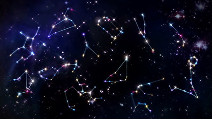 zodiac signs , twelve horoscopes with universe space and stars