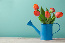 Spring Tulip Flower Bouquet With Copy Space