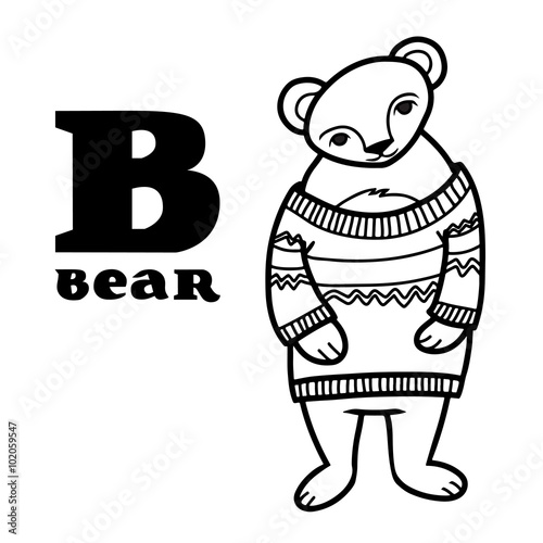 Cartoon Bear Wearing Pullover Letter B Part Of Animals Alphabet