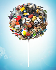Wall Mural - travel large lollipop with luggage and attractions