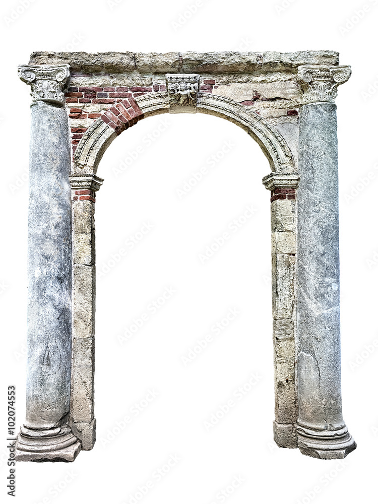 old stone arch isolated on white background - obrazy, fototapety, plakaty 