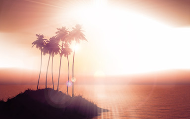 Wall Mural - Palm tree island against a sunset sky