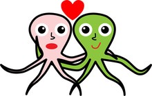 Two Octopuses In Love Embracing Octopus For Valentine's Day Vector
