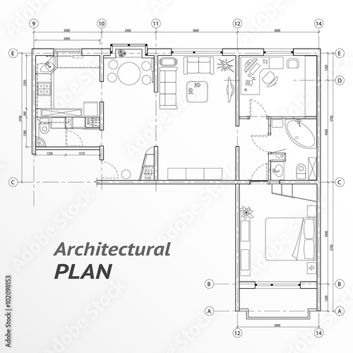 Architectural set of furniture on apartment plan with 