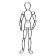 Wooden mannequin sketch.  Hand-drawn cartoon art icon isolated on the background. Vector illustration. 