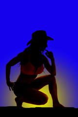 Poster - Silhouette of cowgirl kneel one knee