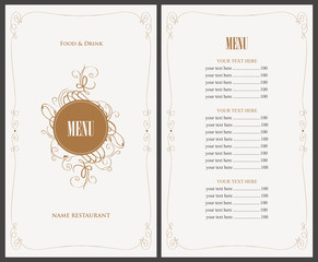 menu for the restaurant in retro style