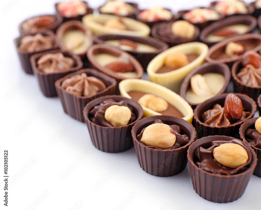 Chocolate sweets isolated on white