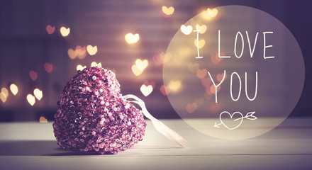 Wall Mural - I Love You message with pink heart