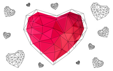 Poster - Light red heart isolated on white background with pattern consisting of triangles.