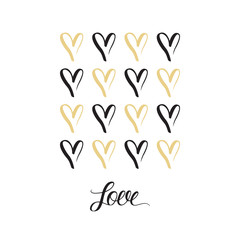 Poster - Hand drawn hearts with inscription LOVE illustration.