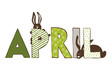 April. Lettering with rabbits.