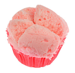 A Pink Thai Rice Flour Muffin or Steamed Cup Cake isolated on Wh