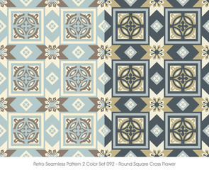 Retro Seamless Pattern 2 Color Set_092 Round Square Cross Flower
