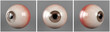 Realistic human eyeballs brown iris pupil in three different sides