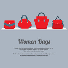 Women Handbags Display On Shelf.