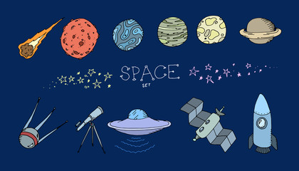 Wall Mural - colored doodle space set