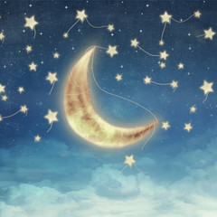 illustration of a night sky with fantastic moon
