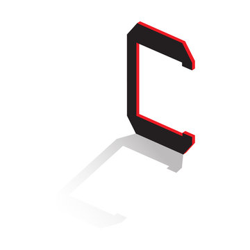 Letter of the Latin alphabet. Volumetric drawing with shadow. Vector illustration.