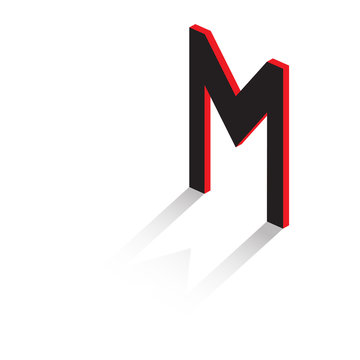 Letter of the Latin alphabet. Volumetric drawing with shadow. Vector illustration.