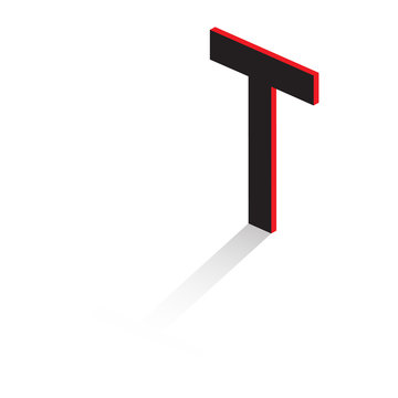 Letter  of the Latin alphabet. Volumetric drawing with shadow. Vector illustration.