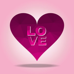 Wall Mural - The illustration Love Pink color and Heart polygon Background design.