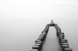 old wooden breakwater at the beach, black and white, long time exposure, German Baltic Sea Coast, Europe