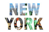 Fototapeta Nowy Jork - New York city name - USA travel destination sign on white background