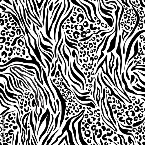 Dekoracja na wymiar  czarno-biala-zebra-leo-mix-bezszwowe-tlo
