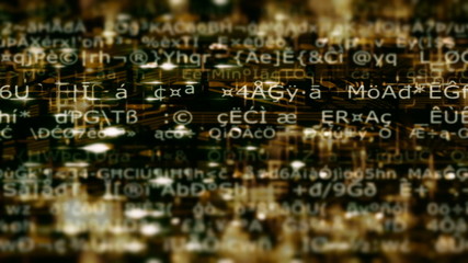 Data Storm 0553: A streaming data screen of computer code, text and numbers (Loop).