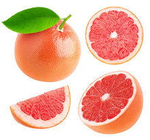 Isolated Whole And Cut Grapefruits Collection