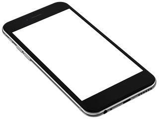 Black smartphones with blank screen, isolated on white background - high detailed. Template, mockup.