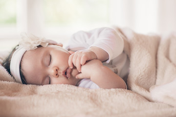 close-up portrait beautiful sleeping baby