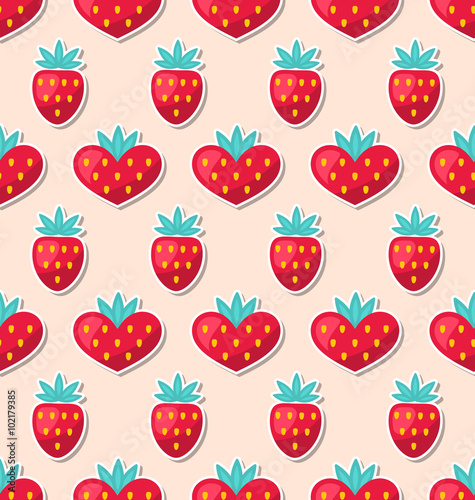Cotton fabric Simple Seamless Wallpaper with Hearts and Strawberry