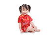 © gamelover - Little chinese girl smiles over white background