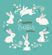 Easter design with cute banny and text, hand drawn illustration