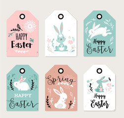 Wall Mural - Easter tags, labels with cute banny