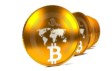 Poster - bit coin BTC the new virtual mone, 3d render