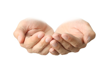 Wall Mural - Empty male hands, isolated on white