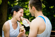 © Martinan - Eating together -  couple after sport training