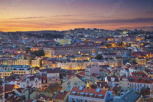 Nowoczesny obraz na płótnie Lisbon. Image of Lisbon, Portugal during dramatic sunset.